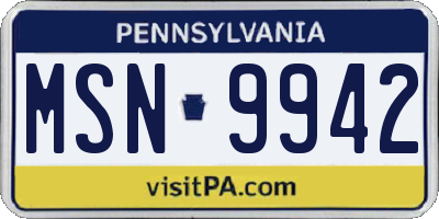 PA license plate MSN9942