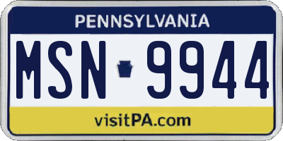 PA license plate MSN9944
