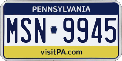 PA license plate MSN9945