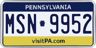 PA license plate MSN9952