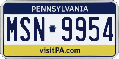 PA license plate MSN9954