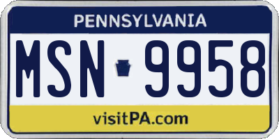PA license plate MSN9958