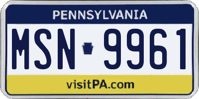 PA license plate MSN9961