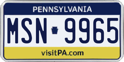 PA license plate MSN9965
