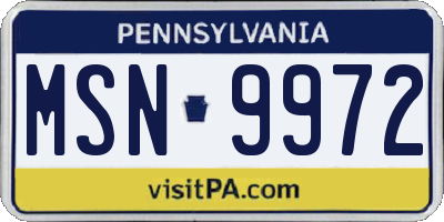 PA license plate MSN9972