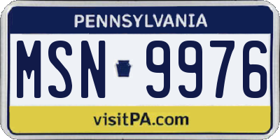 PA license plate MSN9976