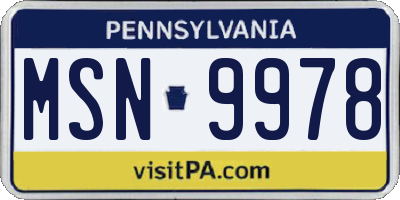 PA license plate MSN9978