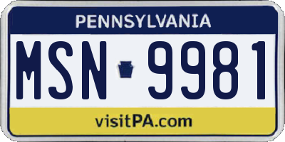 PA license plate MSN9981