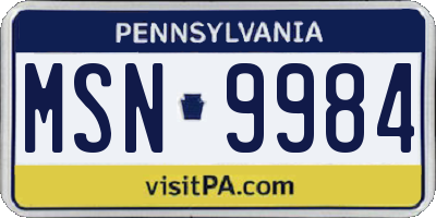 PA license plate MSN9984
