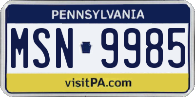 PA license plate MSN9985