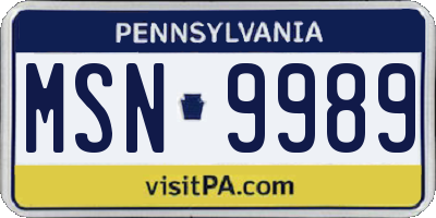 PA license plate MSN9989