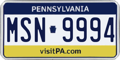 PA license plate MSN9994