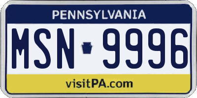 PA license plate MSN9996