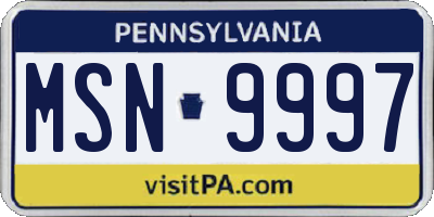 PA license plate MSN9997