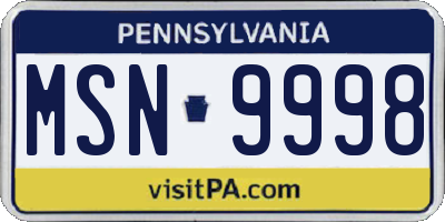 PA license plate MSN9998