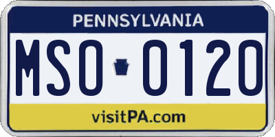 PA license plate MSO0120