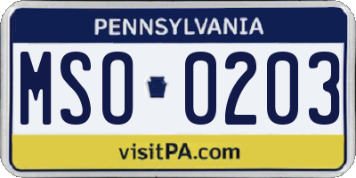 PA license plate MSO0203