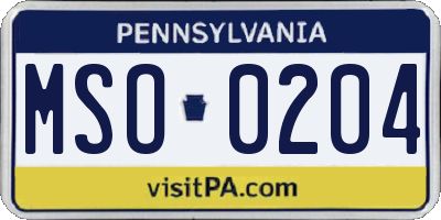 PA license plate MSO0204