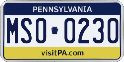 PA license plate MSO0230