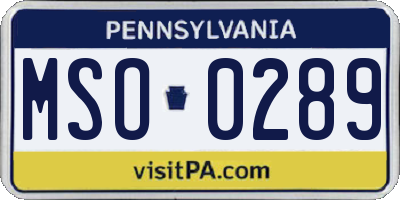 PA license plate MSO0289