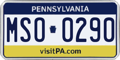 PA license plate MSO0290