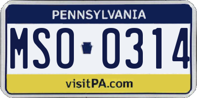 PA license plate MSO0314