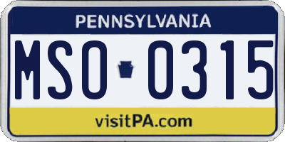 PA license plate MSO0315