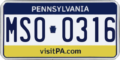 PA license plate MSO0316