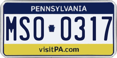 PA license plate MSO0317