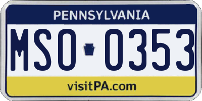PA license plate MSO0353