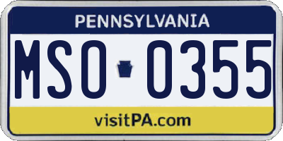 PA license plate MSO0355