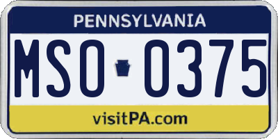 PA license plate MSO0375