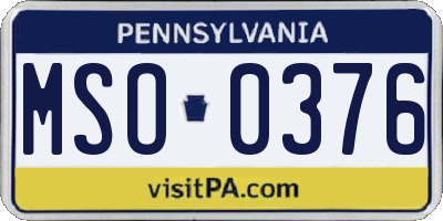 PA license plate MSO0376