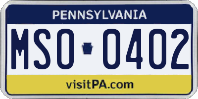 PA license plate MSO0402