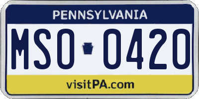 PA license plate MSO0420