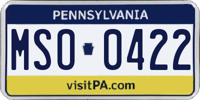 PA license plate MSO0422