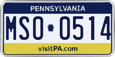 PA license plate MSO0514