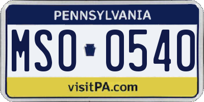PA license plate MSO0540