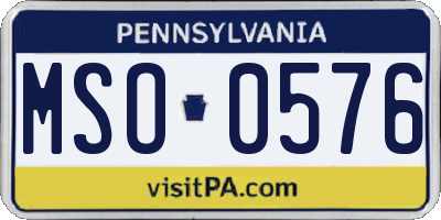 PA license plate MSO0576