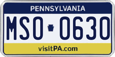 PA license plate MSO0630