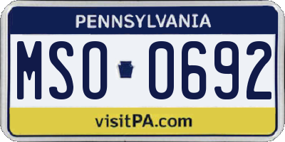 PA license plate MSO0692