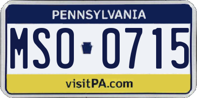 PA license plate MSO0715