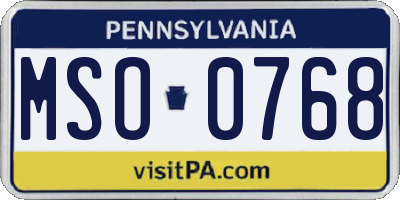 PA license plate MSO0768