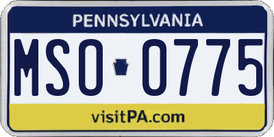 PA license plate MSO0775