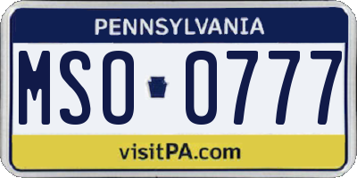 PA license plate MSO0777