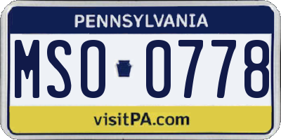 PA license plate MSO0778
