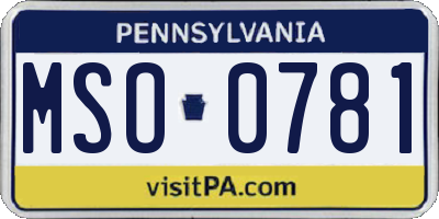 PA license plate MSO0781