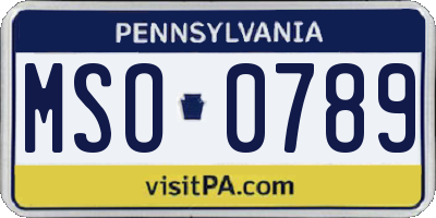 PA license plate MSO0789