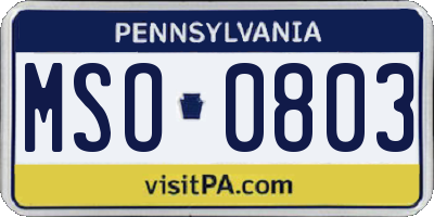 PA license plate MSO0803