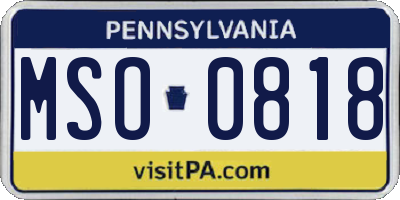 PA license plate MSO0818